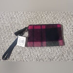 Plaid Wristlet Clutch in Pink and Black